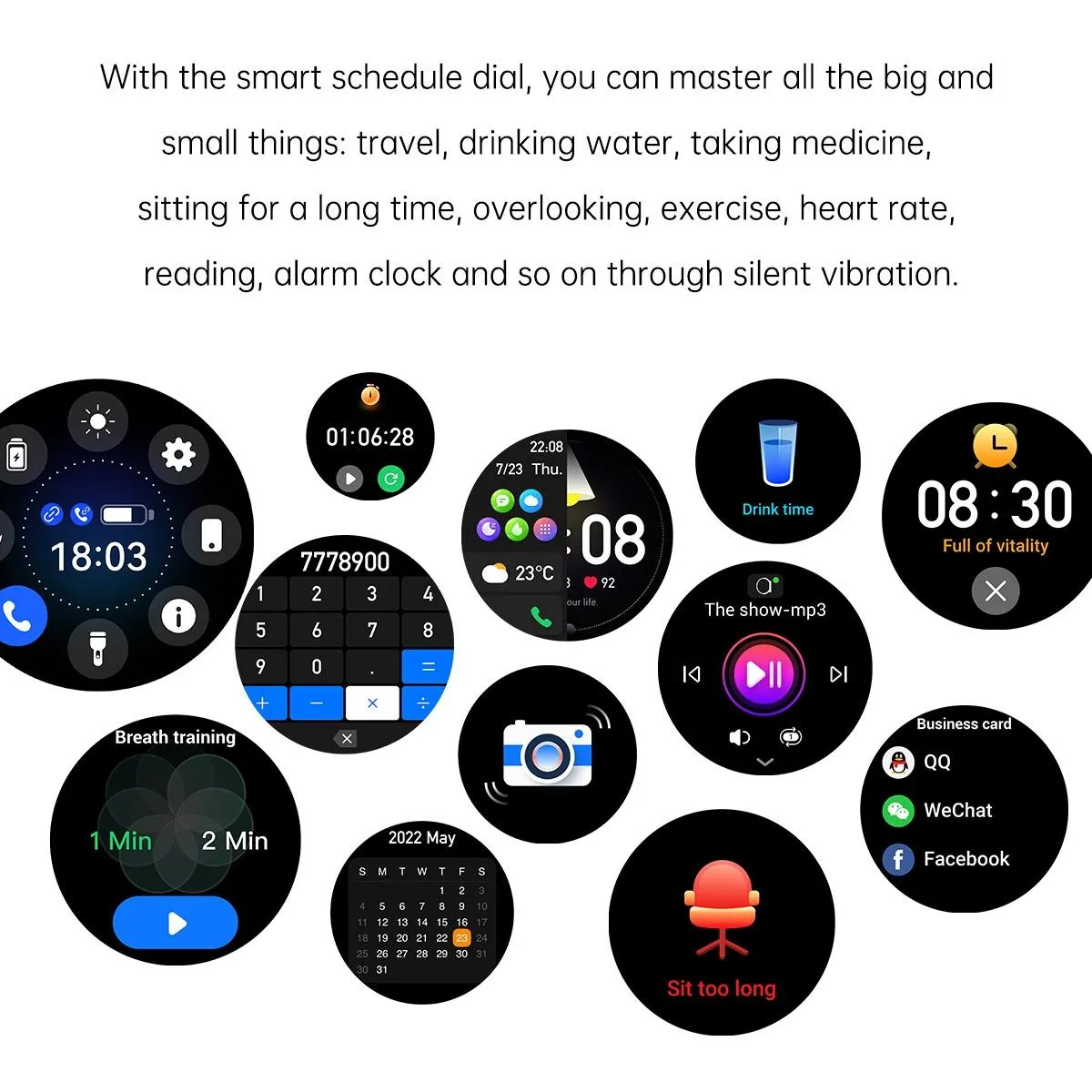 1.1 Inch Smart Stainless Steel Band Watch Support Bluetooth Call / Blood Oxygen Monitoring