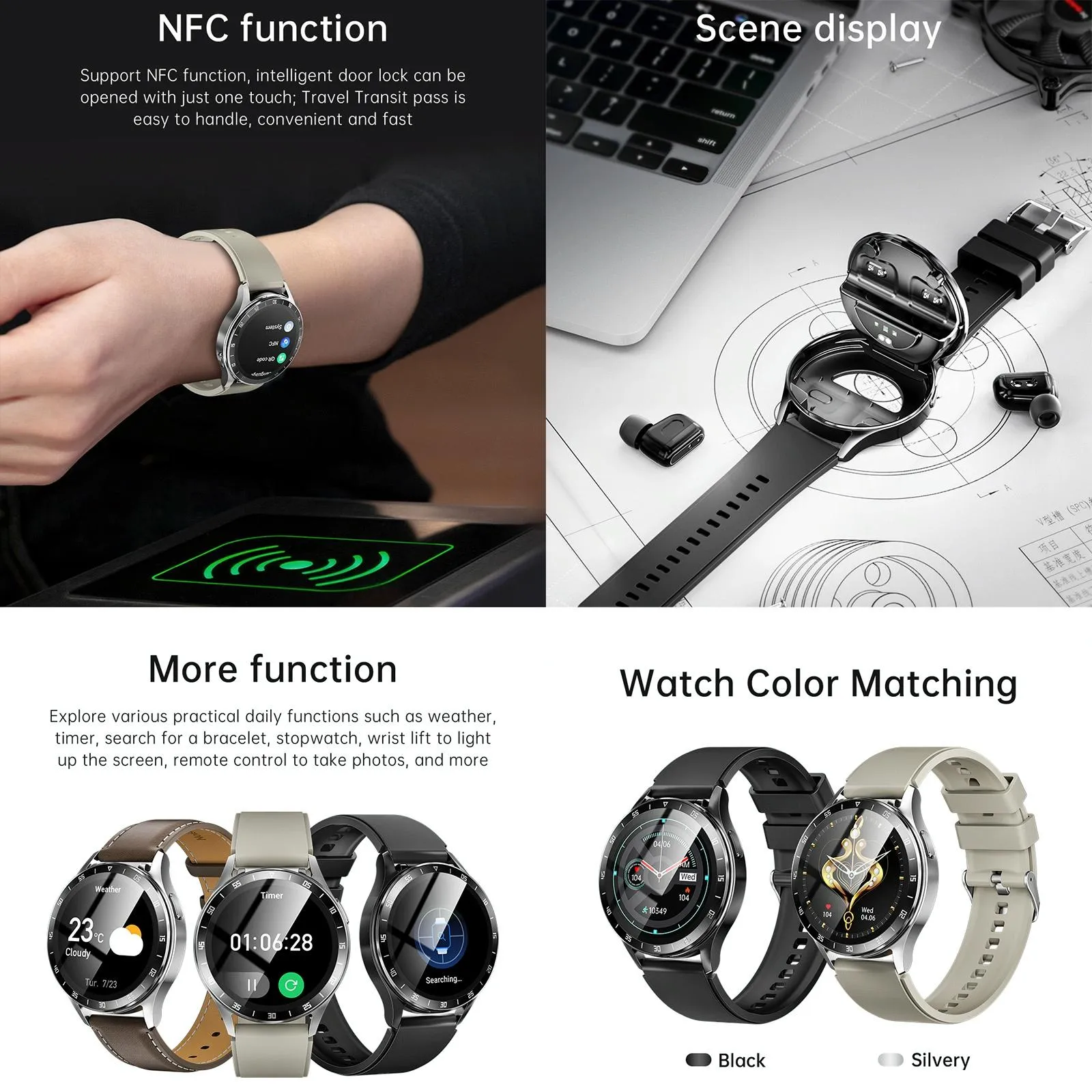 1.39 Inch Waterproof Bracelet Support Bluetooth Call / Nfc / Heart Rate