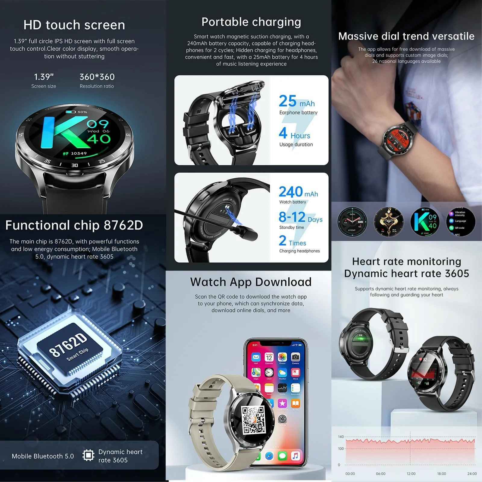 1.39 Inch Waterproof Bracelet Support Bluetooth Call / Nfc / Heart Rate