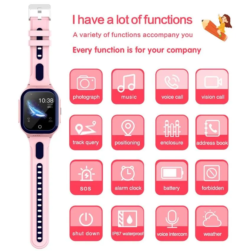 1.4 Inch 4G Gps   Wifi   Lbs Positioning Children Calling Watch With Sos Function - Black