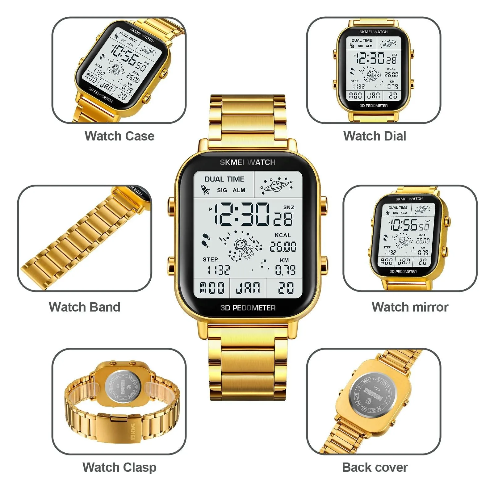 1888 Men Multifunctional Waterproof Digital Watch - Stainless Steel 30m