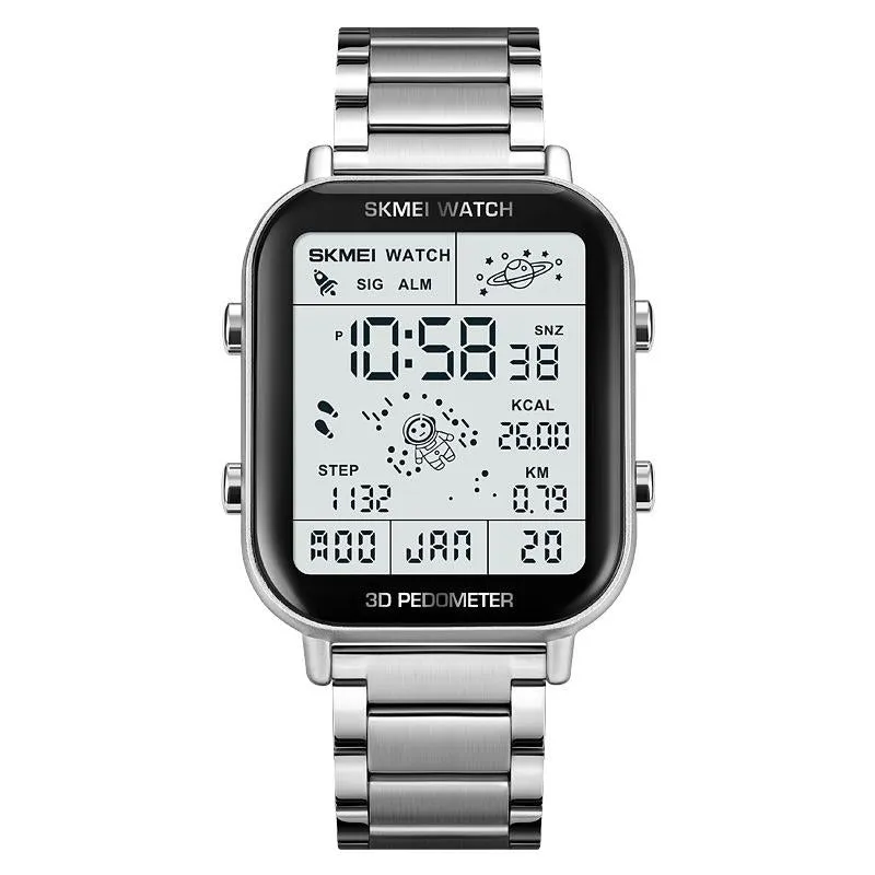 1888 Men Multifunctional Waterproof Digital Watch - Stainless Steel 30m