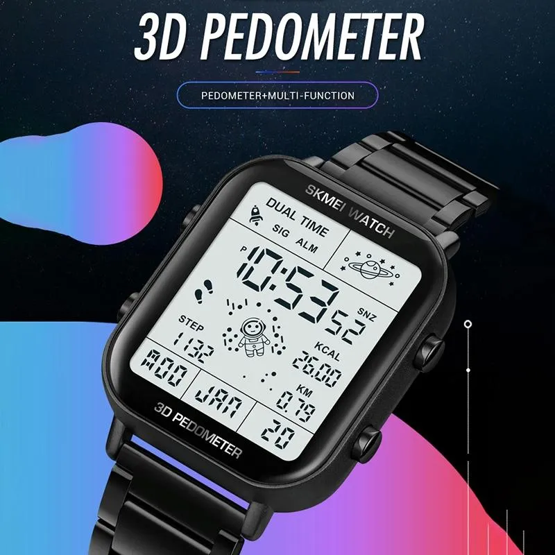 1888 Men Multifunctional Waterproof Digital Watch - Stainless Steel 30m