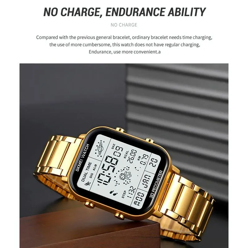 1888 Men Multifunctional Waterproof Digital Watch - Stainless Steel 30m