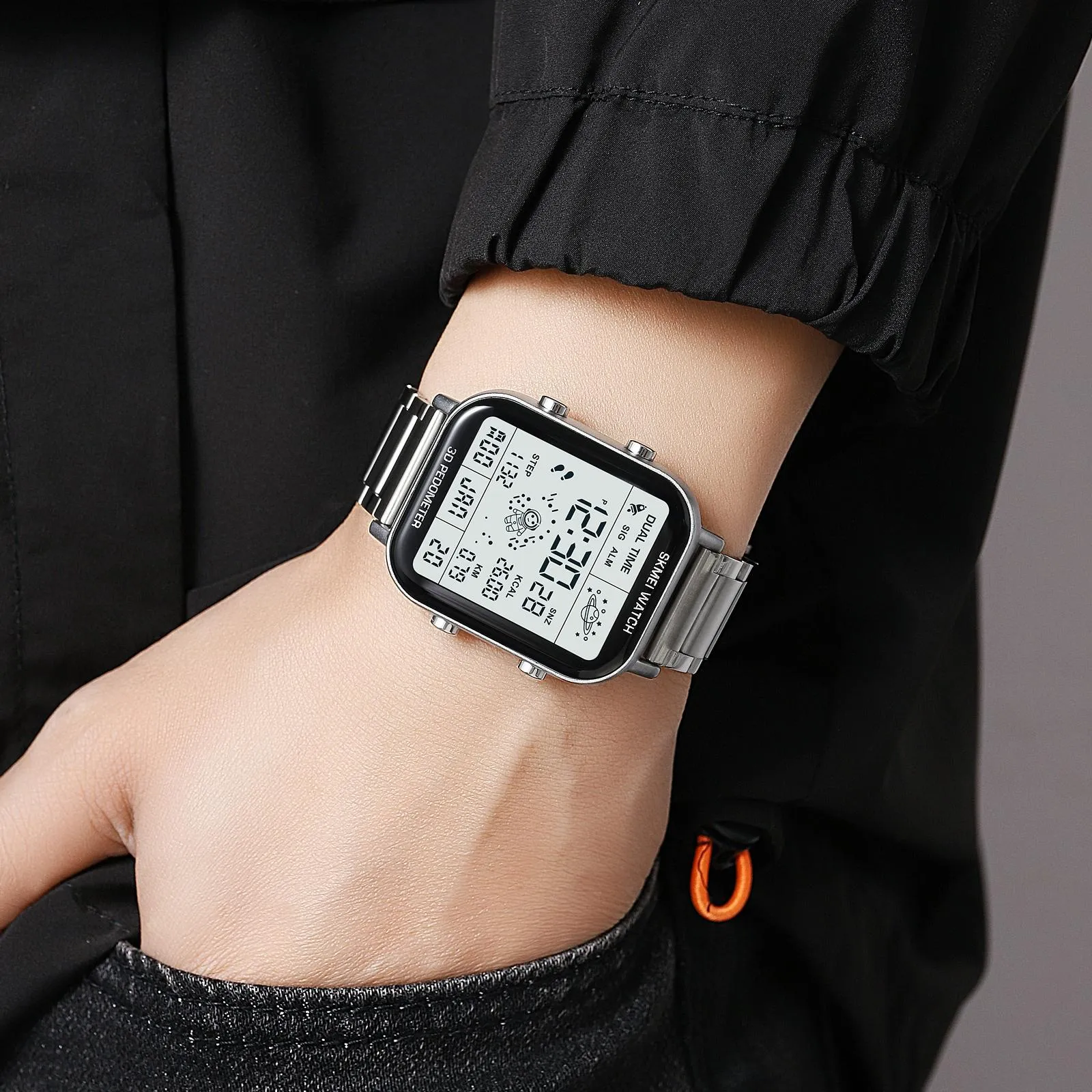 1888 Men Multifunctional Waterproof Digital Watch - Stainless Steel 30m