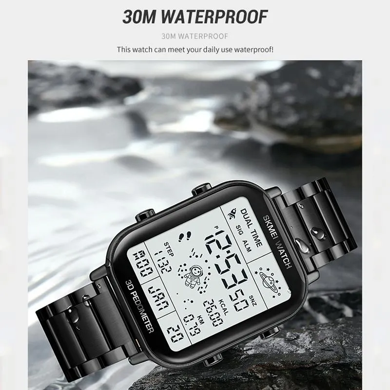1888 Men Multifunctional Waterproof Digital Watch - Stainless Steel 30m