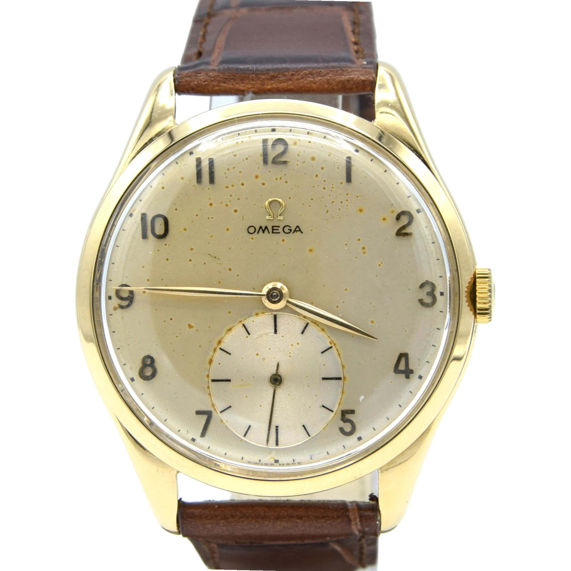 1950 Jumbo Omega with Sub Seconds Arabic numerals Model 2620 in solid 18ct yellow Gold Case