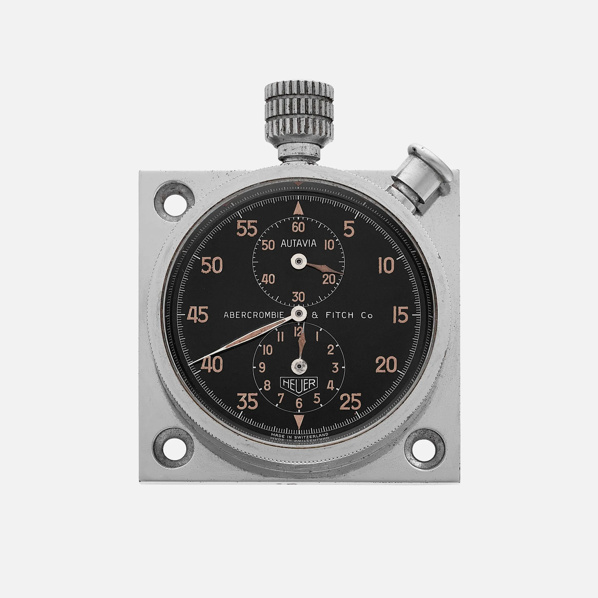 1950s Heuer Autavia Dashboard Stopwatch Retailed By Abercrombie & Fitch Co. With Box
