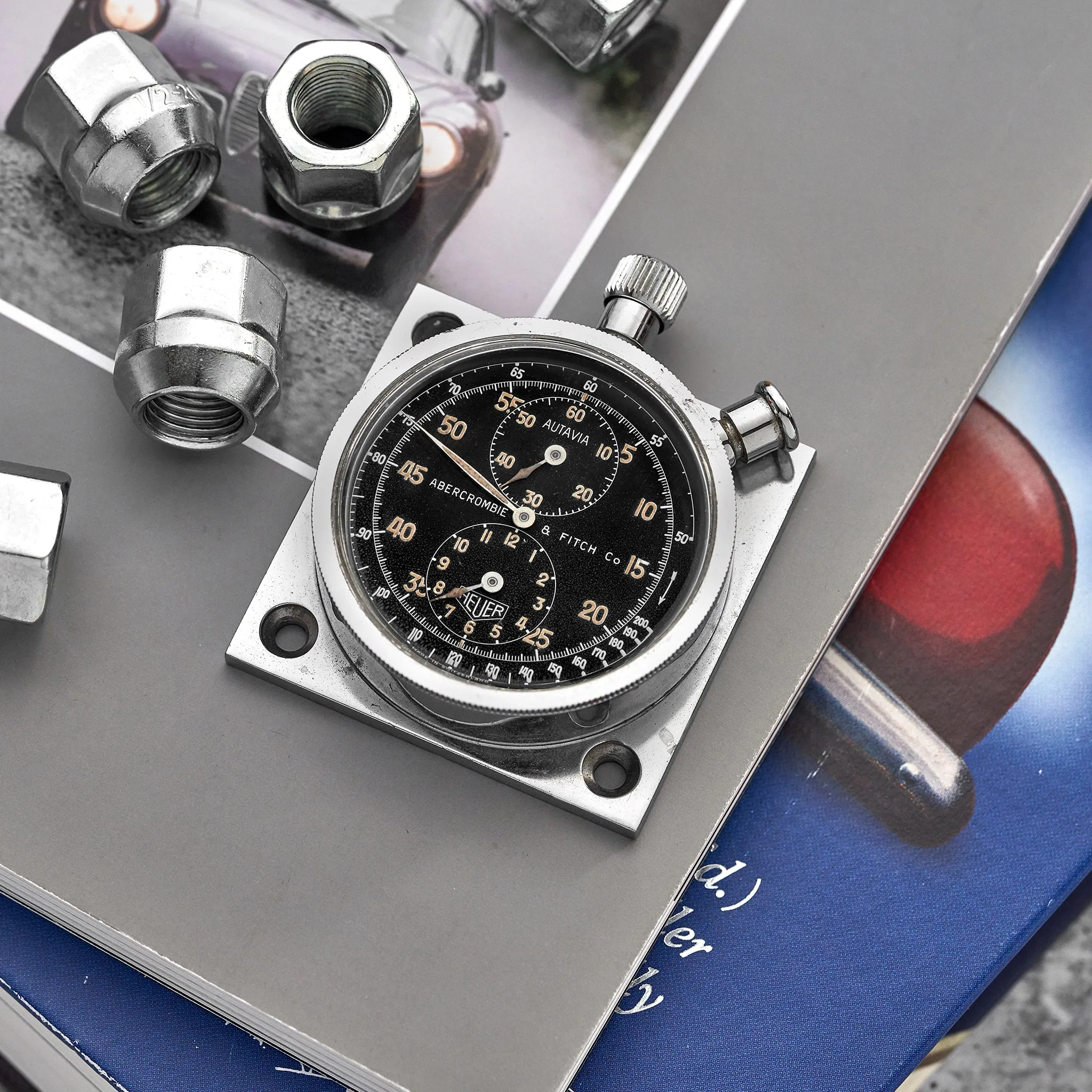 1950s Heuer Autavia Dashboard Stopwatch Retailed By Abercrombie & Fitch Co.