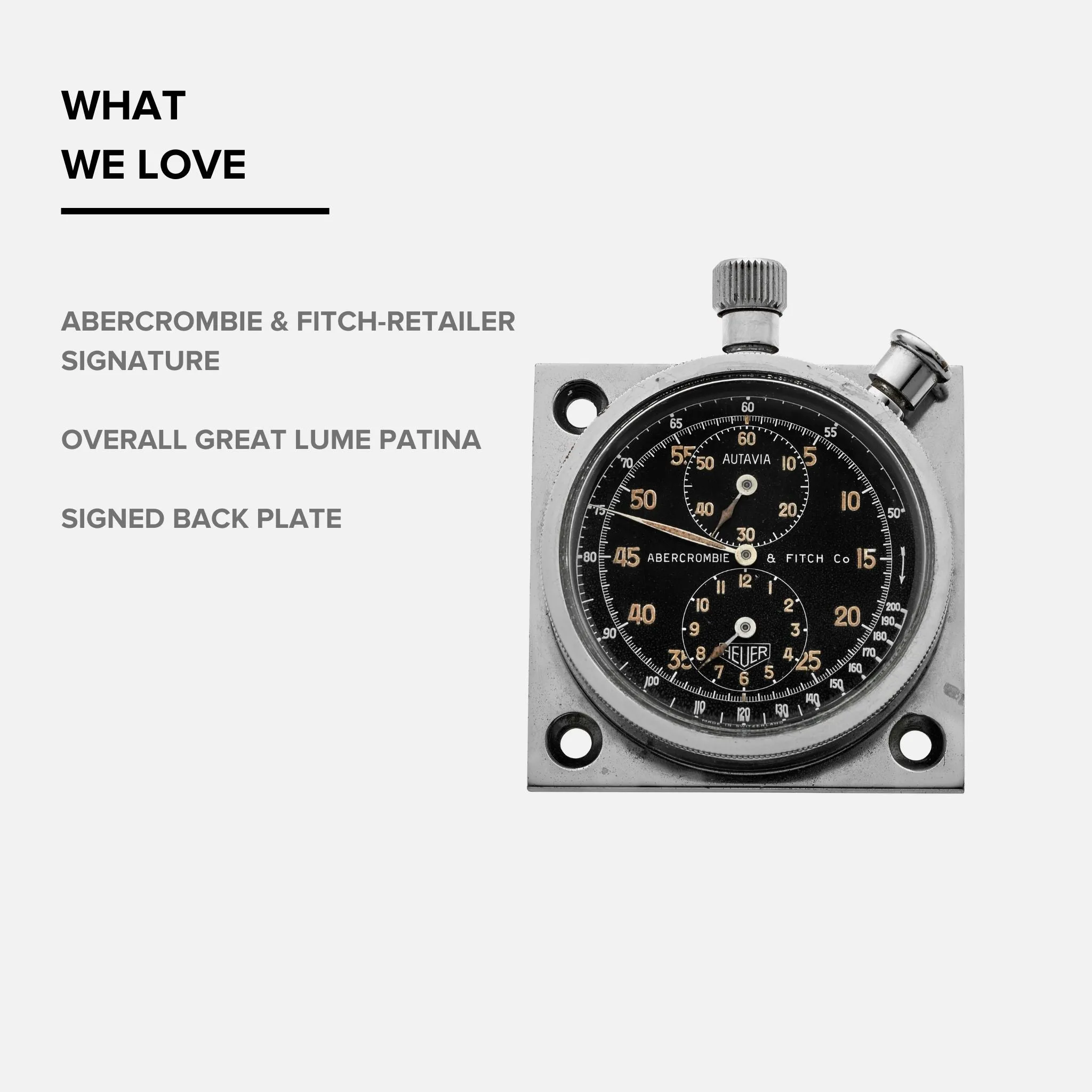 1950s Heuer Autavia Dashboard Stopwatch Retailed By Abercrombie & Fitch Co.