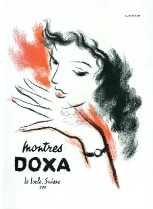 1951 Doxa Watch Vintage French Print Ad - A.J. Veilhan Illustration