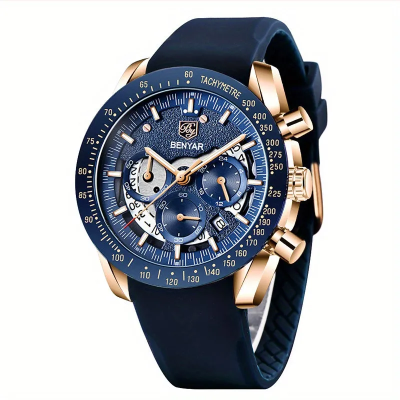 1pc BY BENYAR Watch For Men Chronograph Men's Watch Analog Quartz Movement Stylish Sports Designer Wrist Watch 30M Waterproof Elegant Father's Day Gift