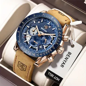 1pc BY BENYAR Watch For Men Chronograph Men's Watch Analog Quartz Movement Stylish Sports Designer Wrist Watch 30M Waterproof Elegant Father's Day Gift