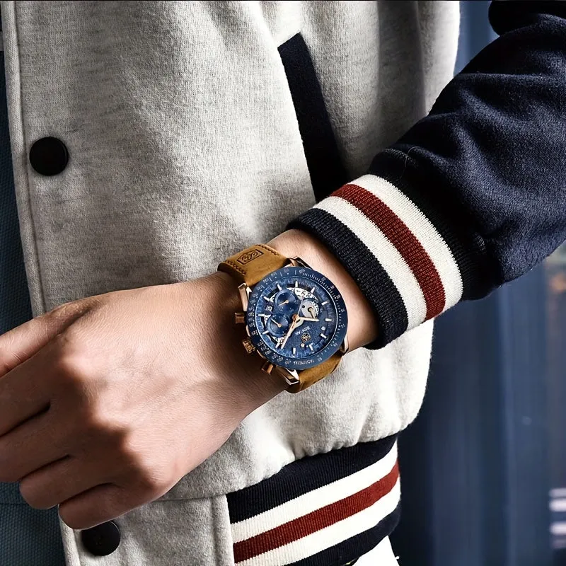 1pc BY BENYAR Watch For Men Chronograph Men's Watch Analog Quartz Movement Stylish Sports Designer Wrist Watch 30M Waterproof Elegant Father's Day Gift