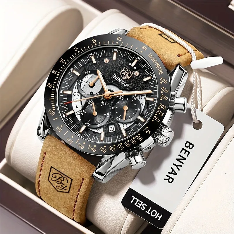 1pc BY BENYAR Watch For Men Chronograph Men's Watch Analog Quartz Movement Stylish Sports Designer Wrist Watch 30M Waterproof Elegant Father's Day Gift