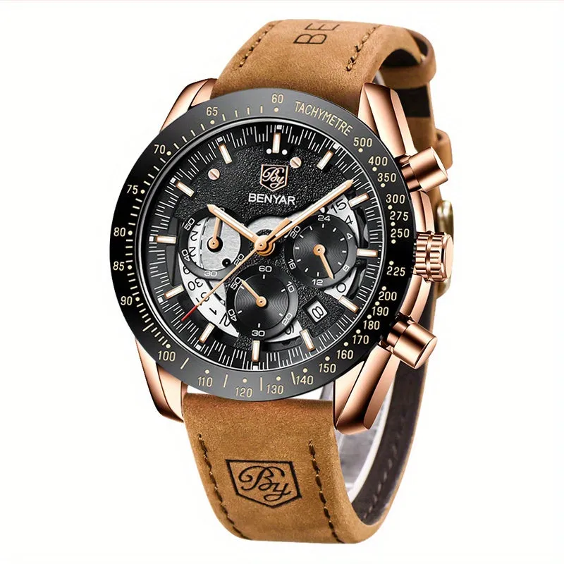 1pc BY BENYAR Watch For Men Chronograph Men's Watch Analog Quartz Movement Stylish Sports Designer Wrist Watch 30M Waterproof Elegant Father's Day Gift
