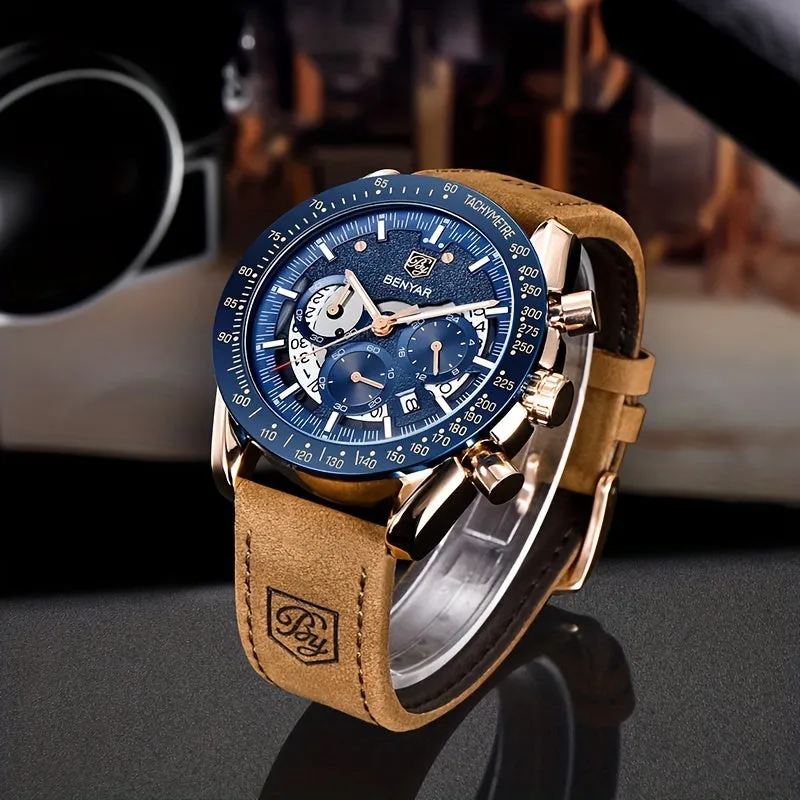 1pc BY BENYAR Watch For Men Chronograph Men's Watch Analog Quartz Movement Stylish Sports Designer Wrist Watch 30M Waterproof Elegant Father's Day Gift