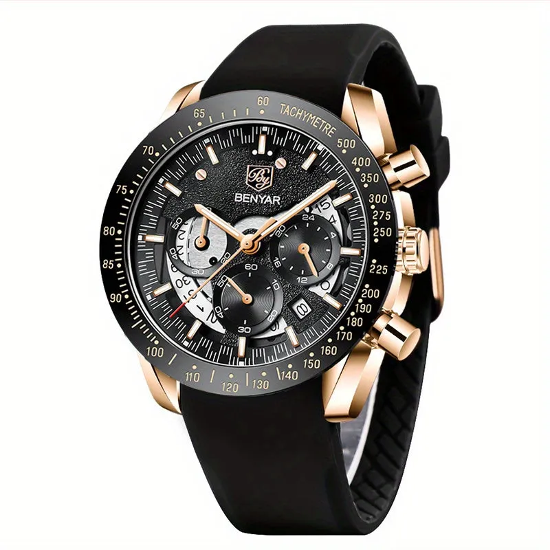 1pc BY BENYAR Watch For Men Chronograph Men's Watch Analog Quartz Movement Stylish Sports Designer Wrist Watch 30M Waterproof Elegant Father's Day Gift