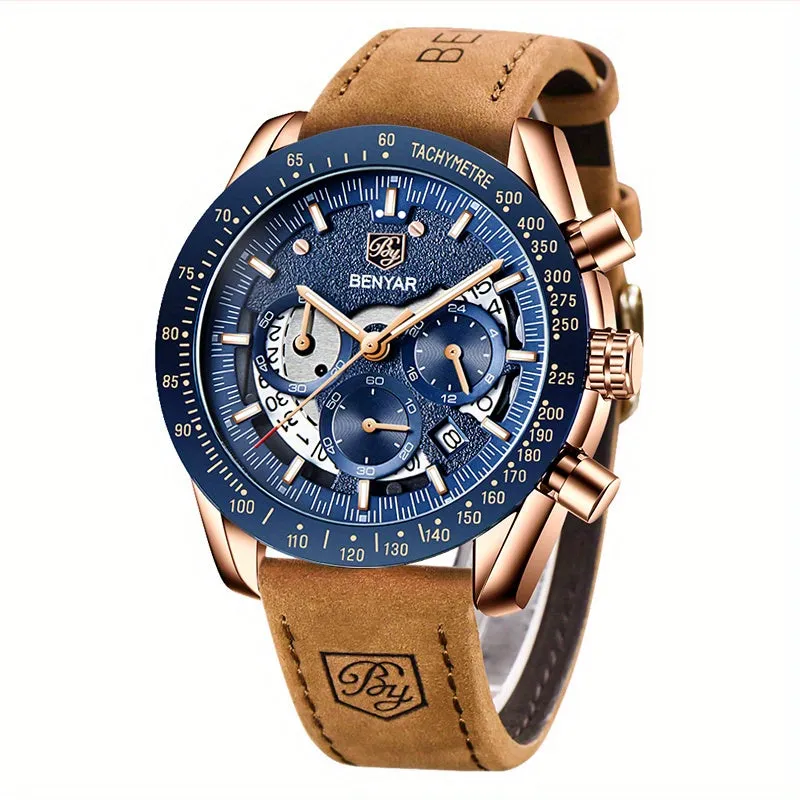 1pc BY BENYAR Watch For Men Chronograph Men's Watch Analog Quartz Movement Stylish Sports Designer Wrist Watch 30M Waterproof Elegant Father's Day Gift