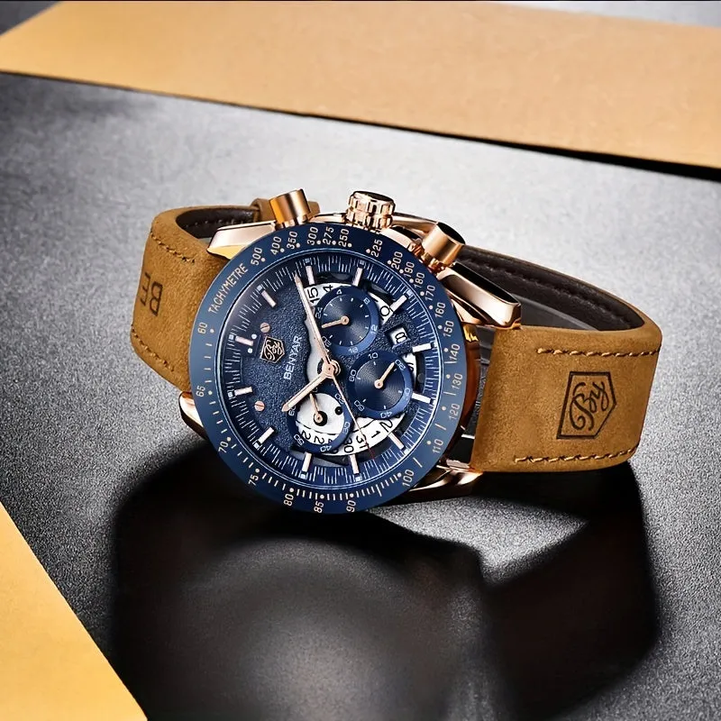 1pc BY BENYAR Watch For Men Chronograph Men's Watch Analog Quartz Movement Stylish Sports Designer Wrist Watch 30M Waterproof Elegant Father's Day Gift