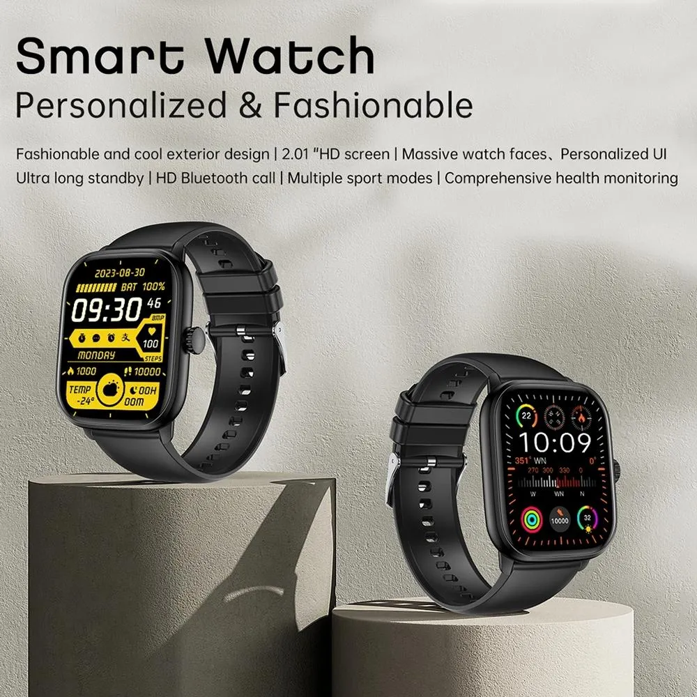2.01 Inch Ips Hd Screen Smart Watch Supports Bluetooth Call / Health Monitoring Black