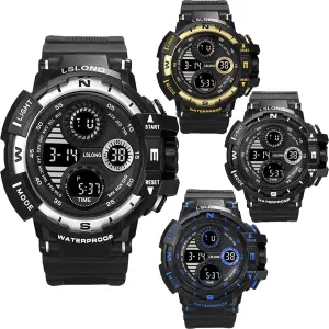 4 Pack Men's Military LED Watch Outdoor Sports Electronic Watch Tactical Army Wristwatch Stopwatch Waterproof Digital Analog Watches (Blue)