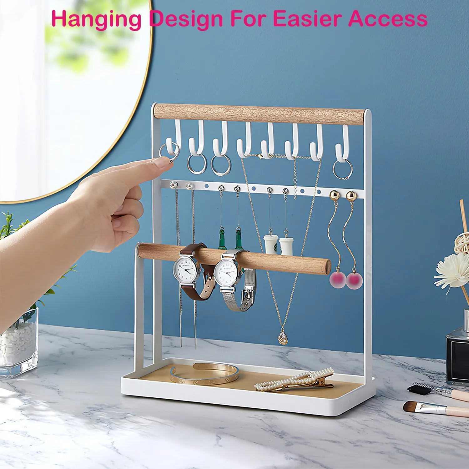 4-Tier Tabletop Wooden Jewelry Display Stand