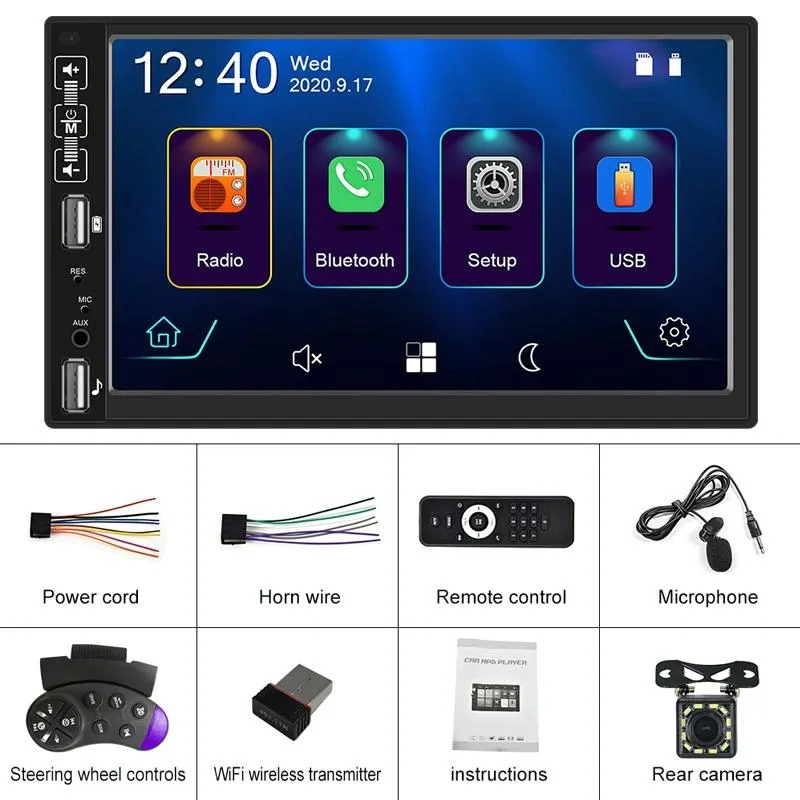 7 Inch Car Hd Mp5 Player W / Carplay Bluetooth Fm U Disk Remote - Standard   8Led Camera
