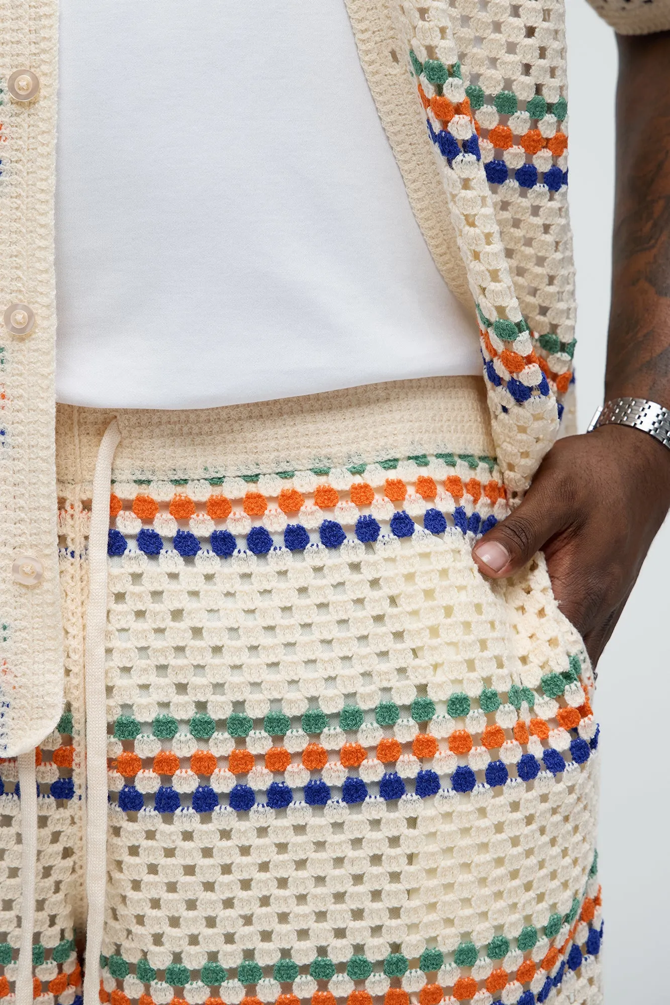 Anderson Crochet Knitted Shorts - Cream/combo