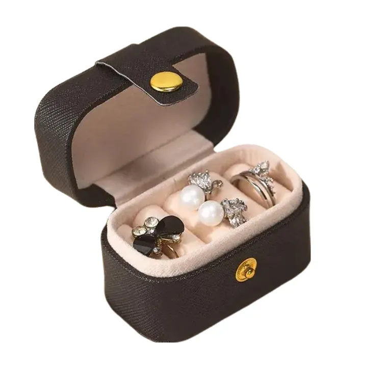 Anyhouz Jewelry Storage Mini Ring Box Portable 2pc Black Organizer Display Travel Simple Mini Gift Case Boxes Leather Earring Necklace Holder