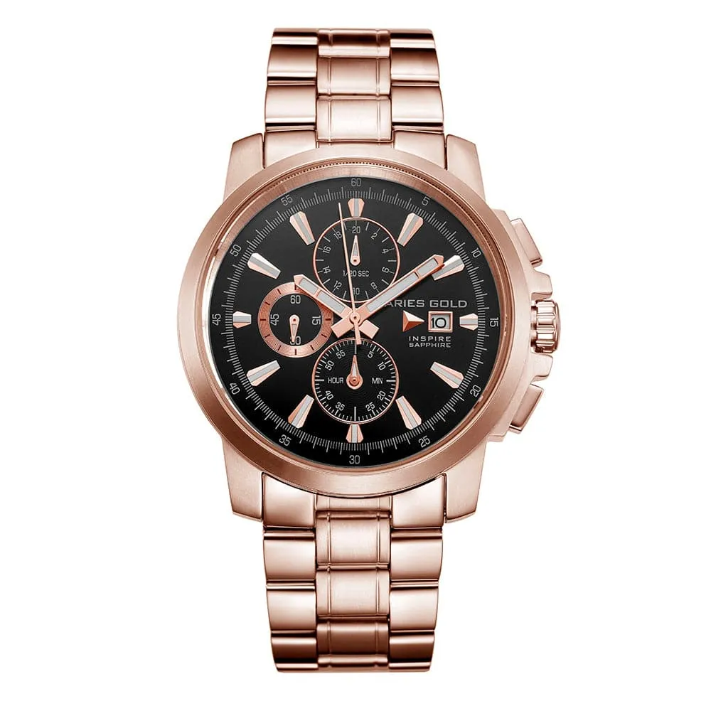 ARIES GOLD INSPIRE CONTENDER G 7301 & B 7302 RG-BKRG COUPLE'S WATCHES