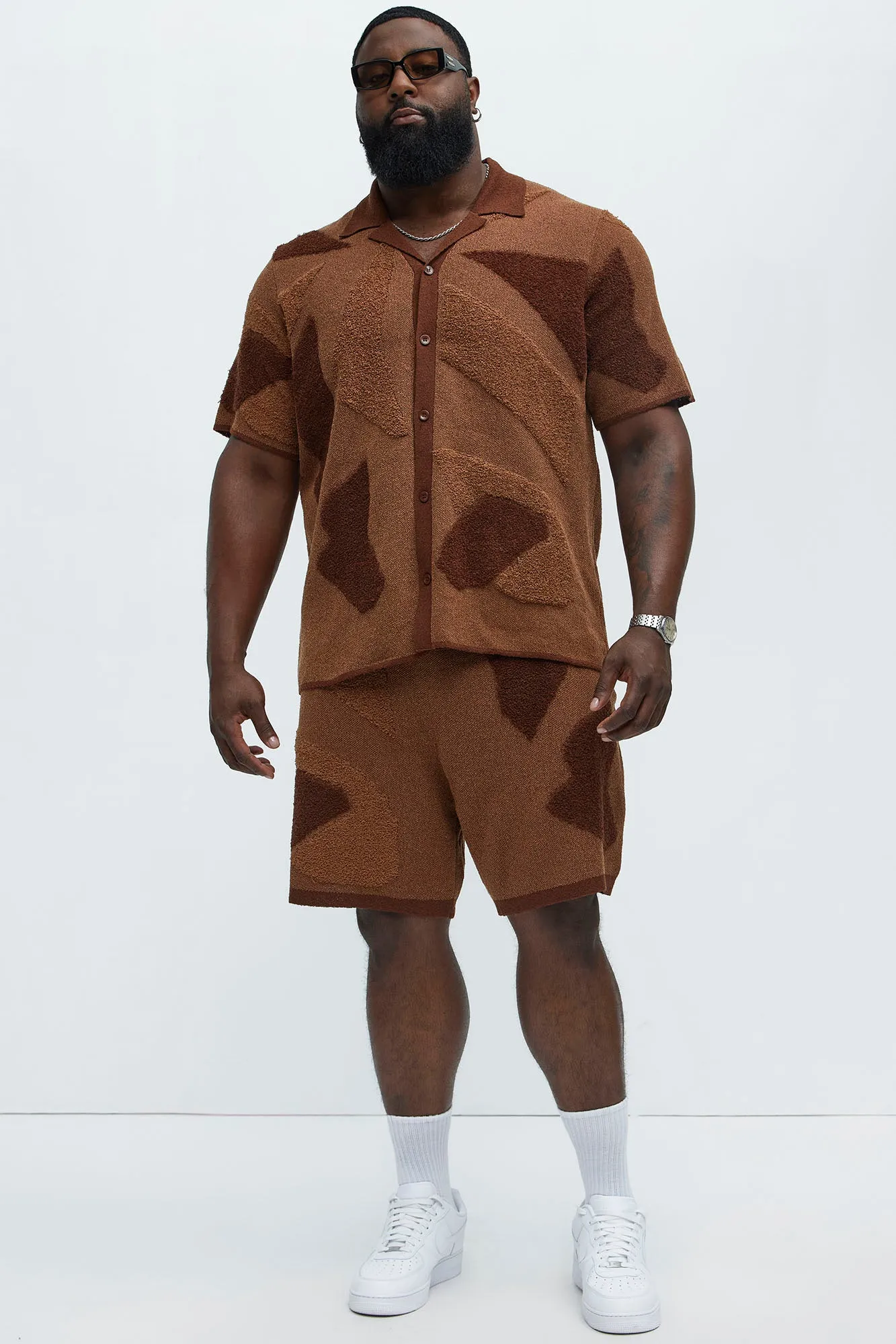 Auron Cuban Collar Knitted Shirt - Brown/combo