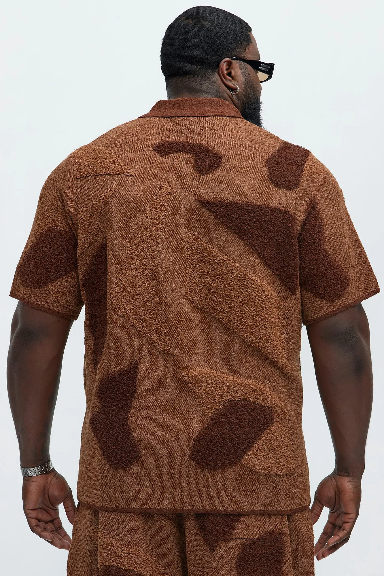 Auron Cuban Collar Knitted Shirt - Brown/combo