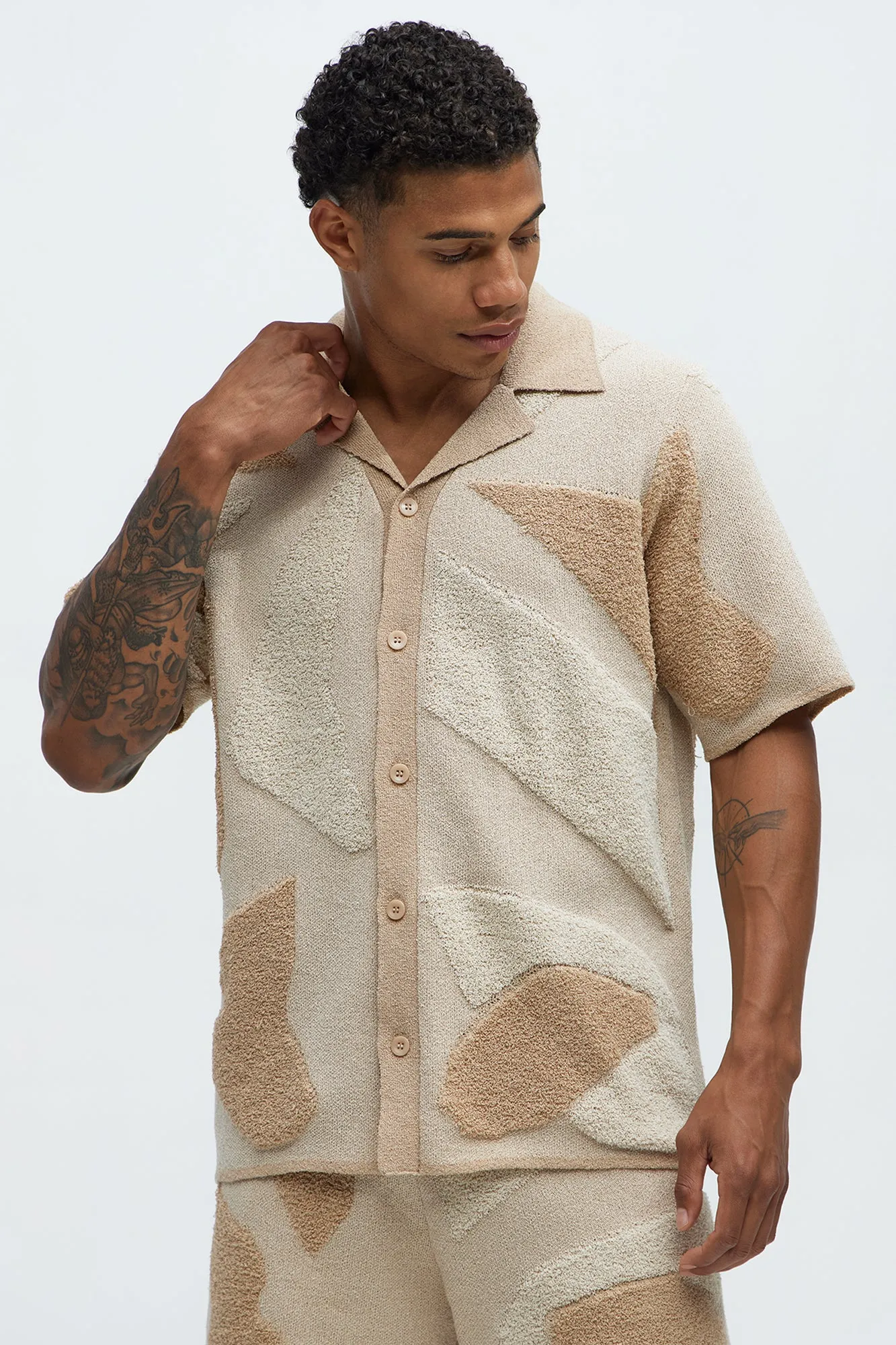 Auron Cuban Collar Knitted Shirt - Off White/combo