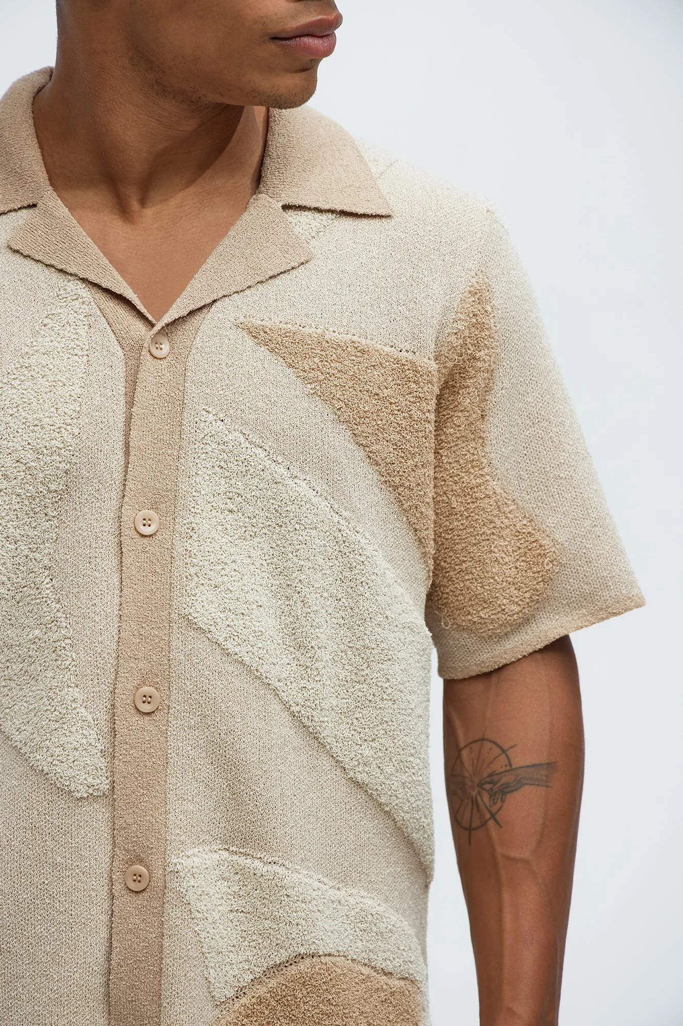 Auron Cuban Collar Knitted Shirt - Off White/combo