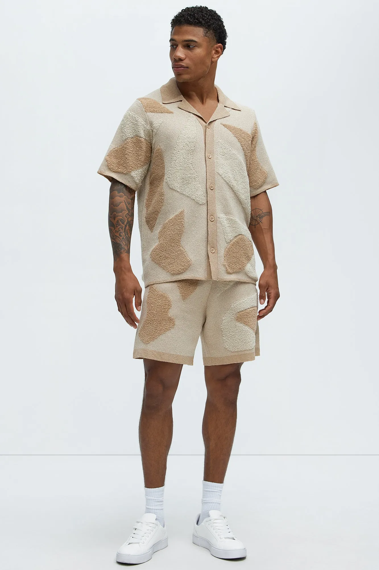 Auron Cuban Collar Knitted Shirt - Off White/combo