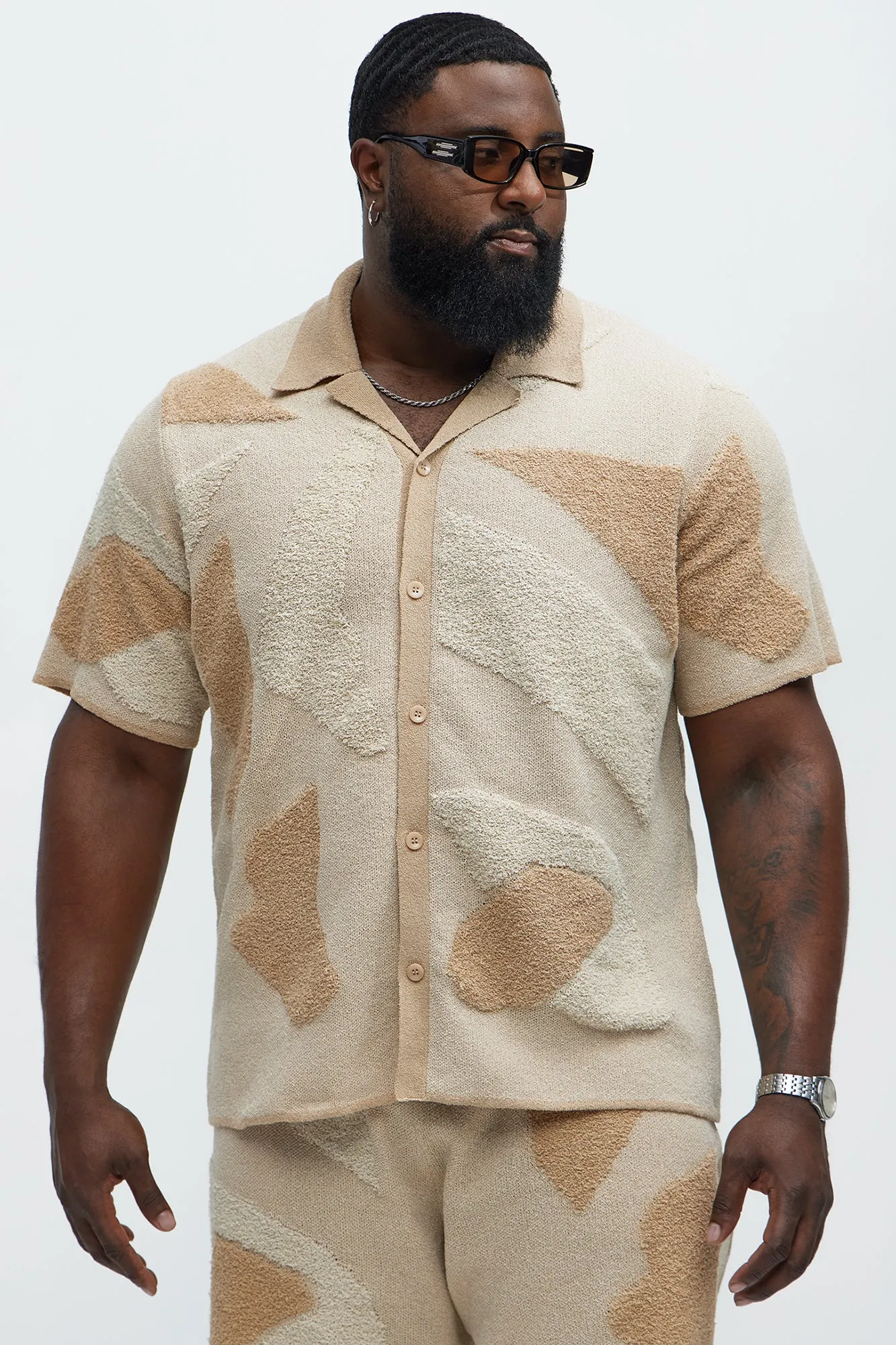Auron Cuban Collar Knitted Shirt - Off White/combo