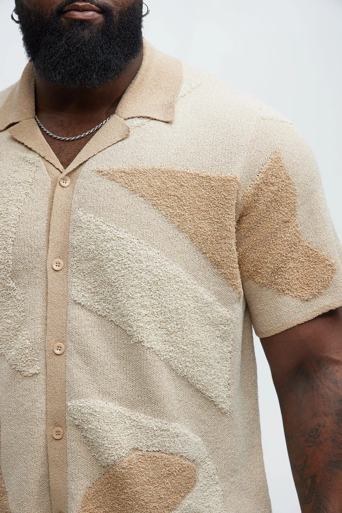 Auron Cuban Collar Knitted Shirt - Off White/combo