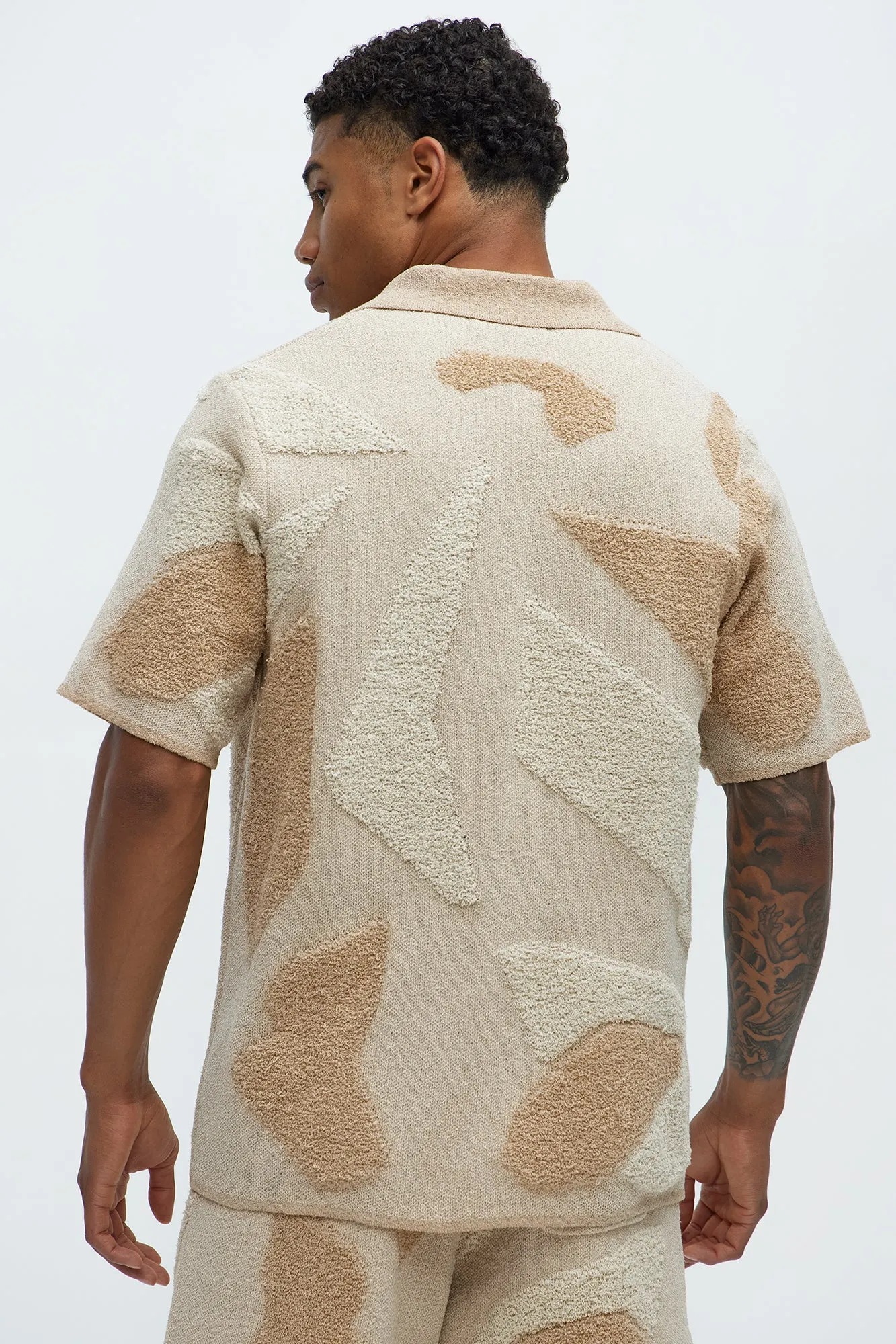 Auron Cuban Collar Knitted Shirt - Off White/combo