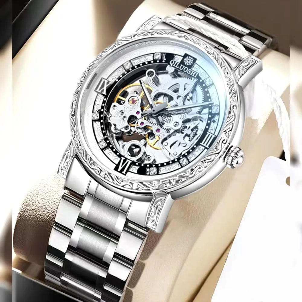 Automatic Mechanical Watch Hollowed Out Waterproof Retro Carved Fashionable Mens Watches