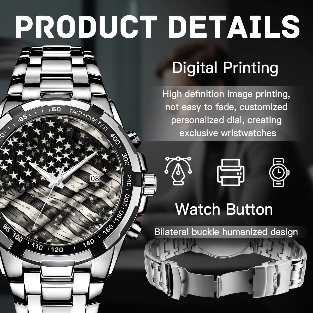 Battered American Flag Silver Watch