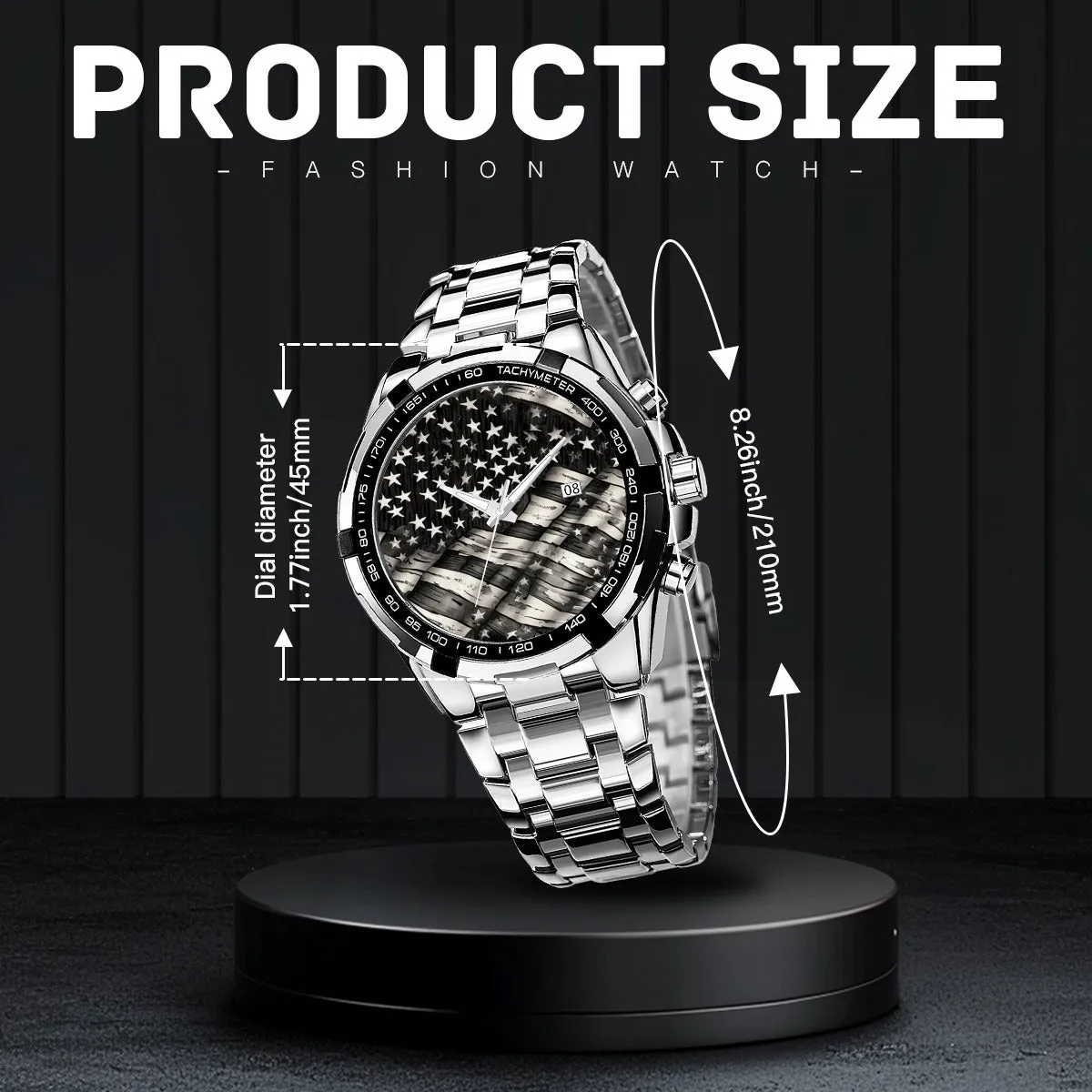 Battered American Flag Silver Watch