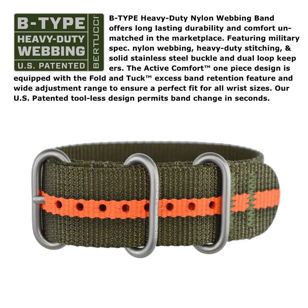 Bertucci Gamekeeper Unisex Defender Olive / Blaze Stripe Nylon Band Black Quartz Dial Watch - 13369