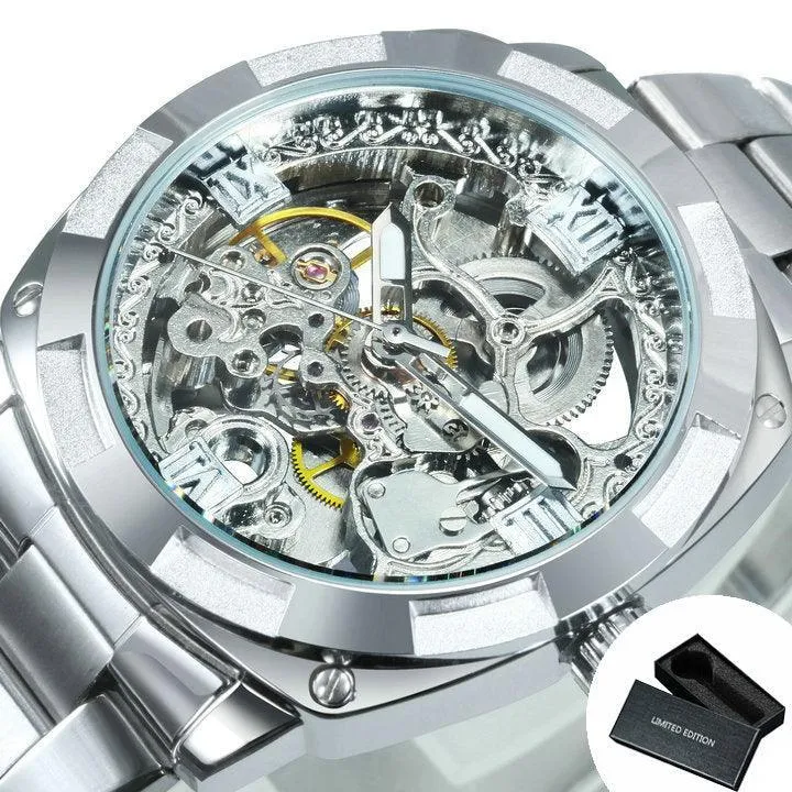 BEST GIFT IDEAS - Luxury Mens Transparent Skeleton Mechanical Automatic Watch