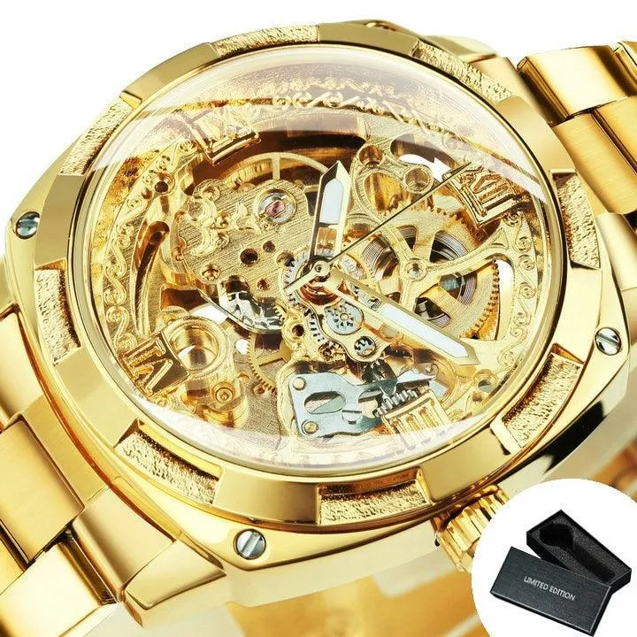BEST GIFT IDEAS - Luxury Mens Transparent Skeleton Mechanical Automatic Watch