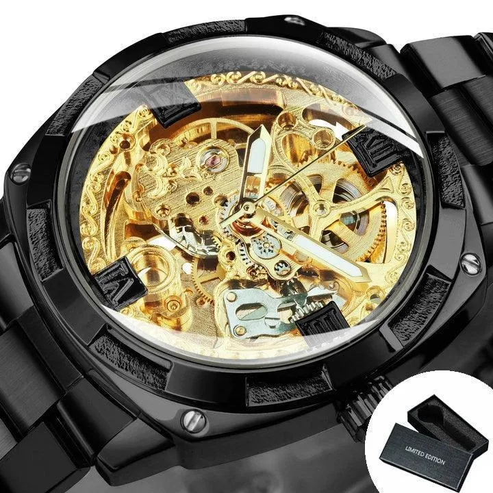 BEST GIFT IDEAS - Luxury Mens Transparent Skeleton Mechanical Automatic Watch