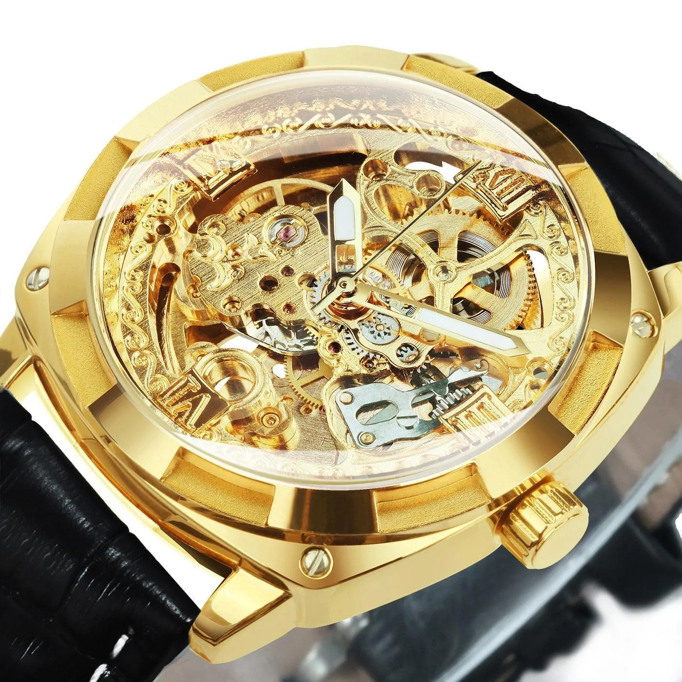 BEST GIFT IDEAS - Luxury Mens Transparent Skeleton Mechanical Automatic Watch