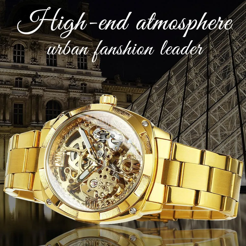 BEST GIFT IDEAS - Luxury Mens Transparent Skeleton Mechanical Automatic Watch