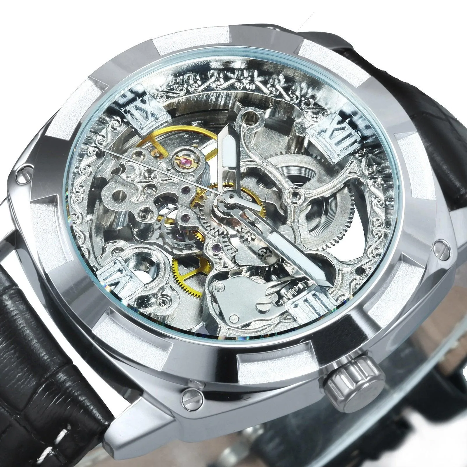 BEST GIFT IDEAS - Luxury Mens Transparent Skeleton Mechanical Automatic Watch