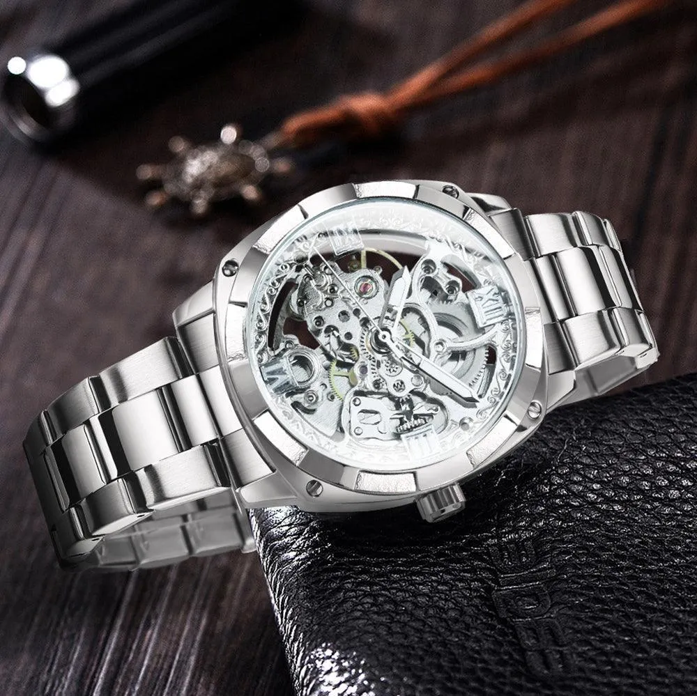 BEST GIFT IDEAS - Luxury Mens Transparent Skeleton Mechanical Automatic Watch